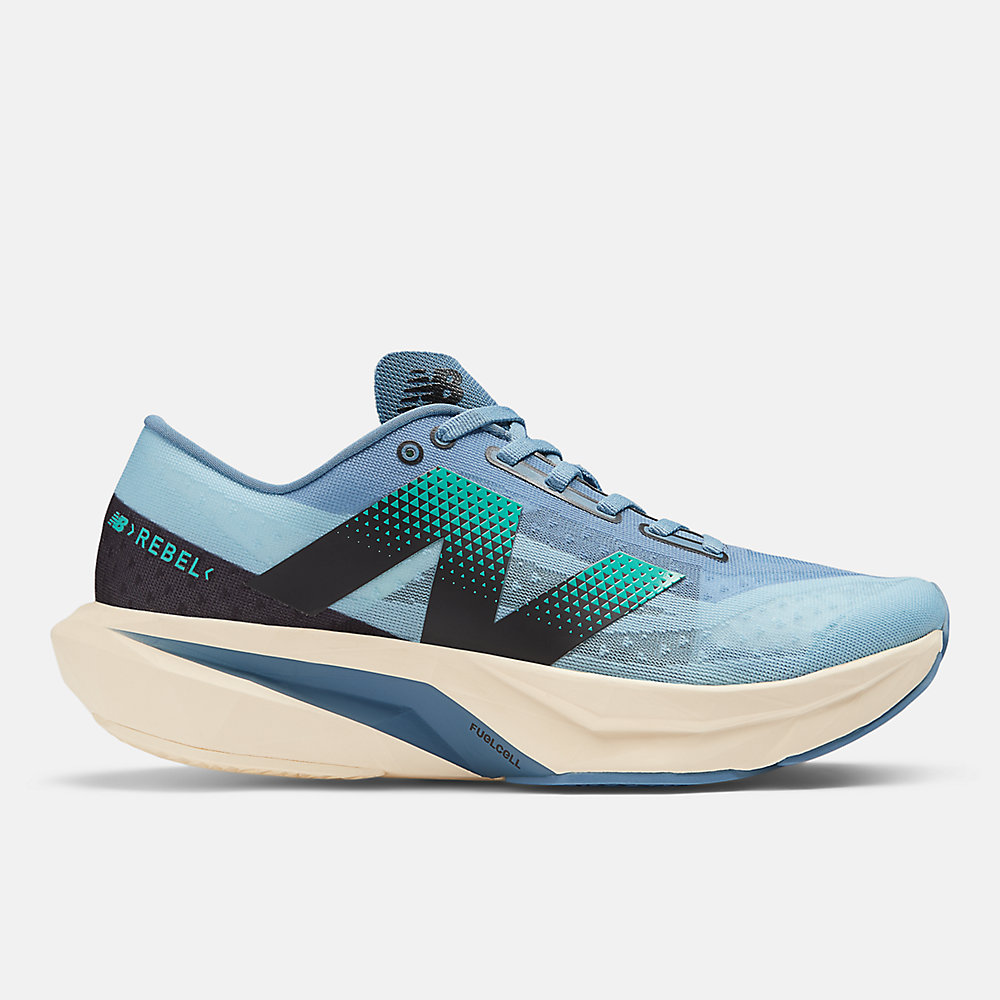 New Balance FuelCell Rebel v4 Shoes Heron Blue with Chrome Blue and Black